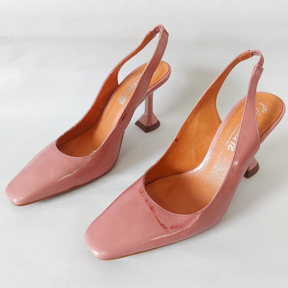 L'INTERVALLE Shoes - L'intervalle Leather Slingback Size 37 Square Toe Comfort Kitten Geometric Heel